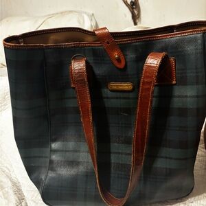 Plaid Leather Tote Bag